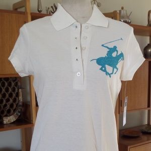 Beverly Hills Polo Shirt White & Green Embroider